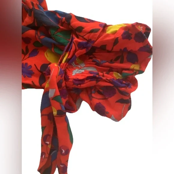 Maeve Red Floral Button-Down Shirt w/ Multicolor fruit Print Sz 12 - Picture 8 of 12